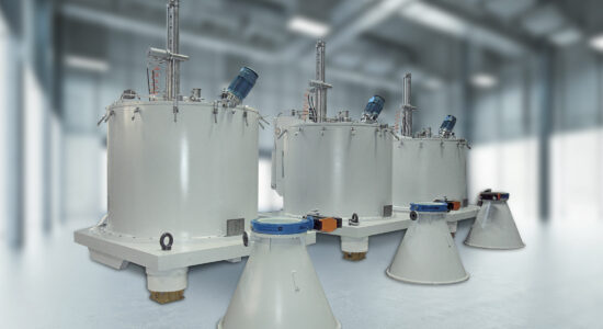 Vertical peeler centrifuge