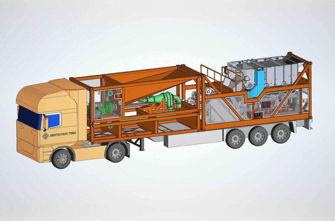 SIEBTECHNIK-TEMA semi-mobile setting machine for trucks with containers